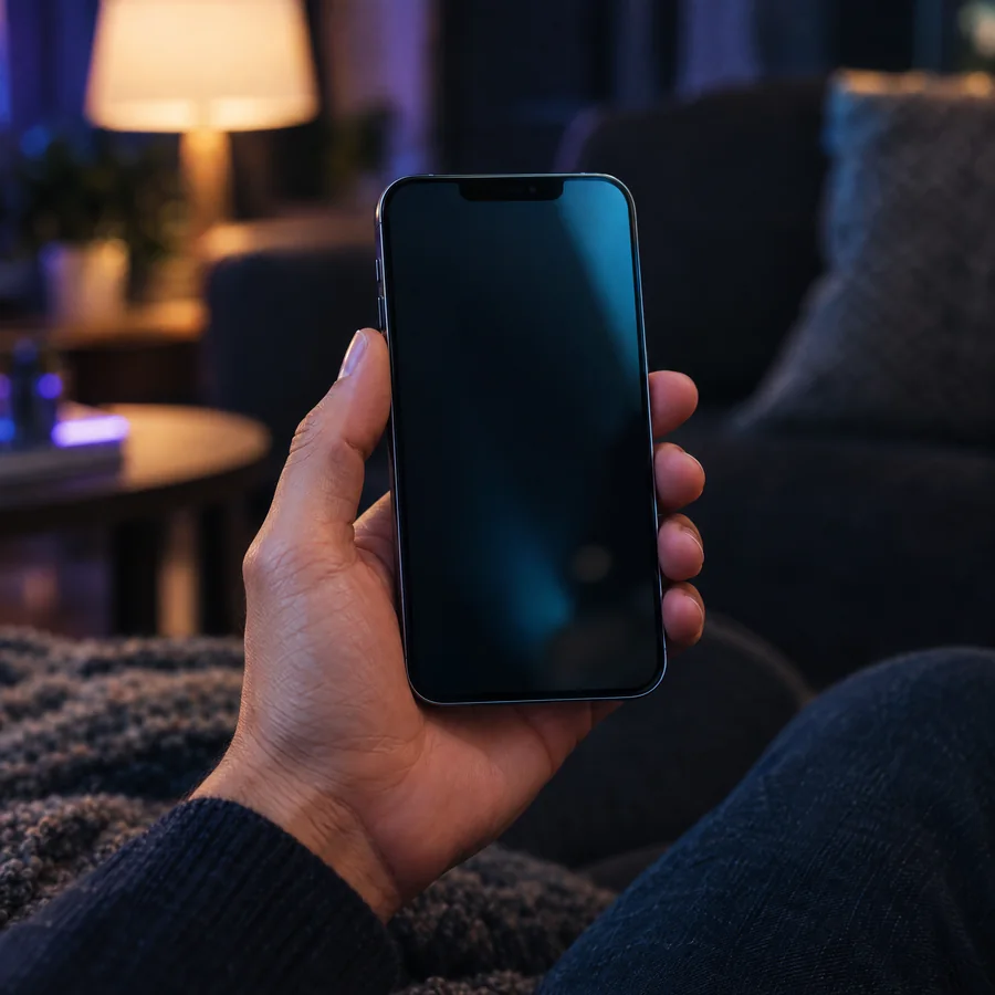 Imagen ilustrativa de una mano sosteniendo un teléfono sin contenido en pantalla